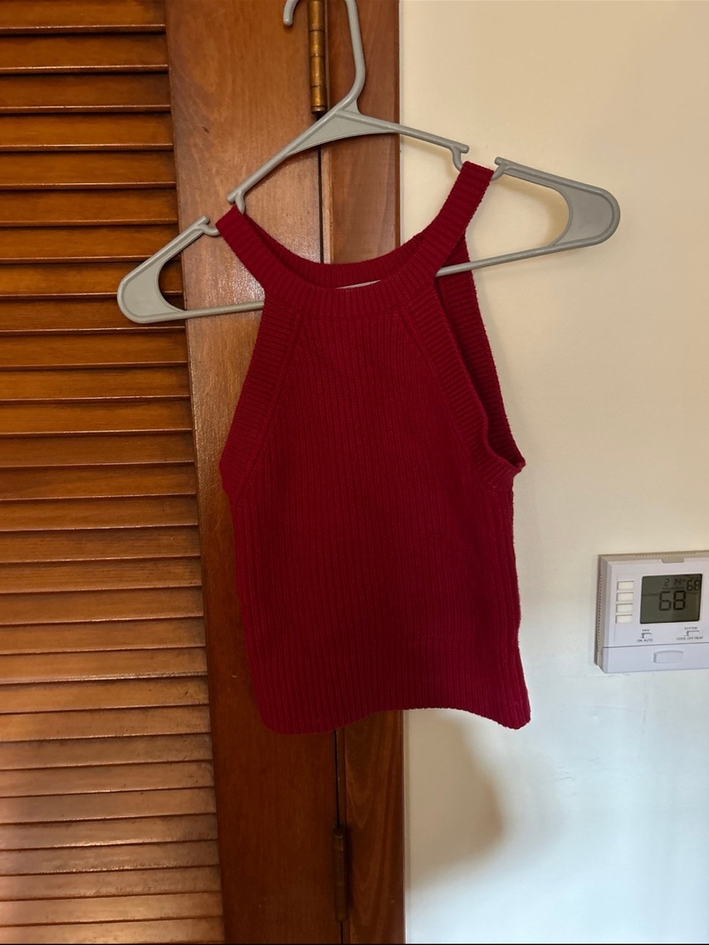Express Sleeveless Ribbed Halter Tank - Burgundy Red
